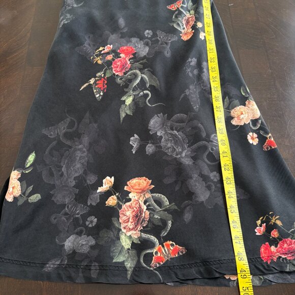 All Saints Melody Nancy Midi Dress Silk Blend Floral Sz 6 Cocktail Edgy Goth - Picture 12 of 13